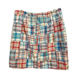 Talbots Madras Patchwork Plaid Skirt Blue Red Pink 10 P Preppy Academia EUC